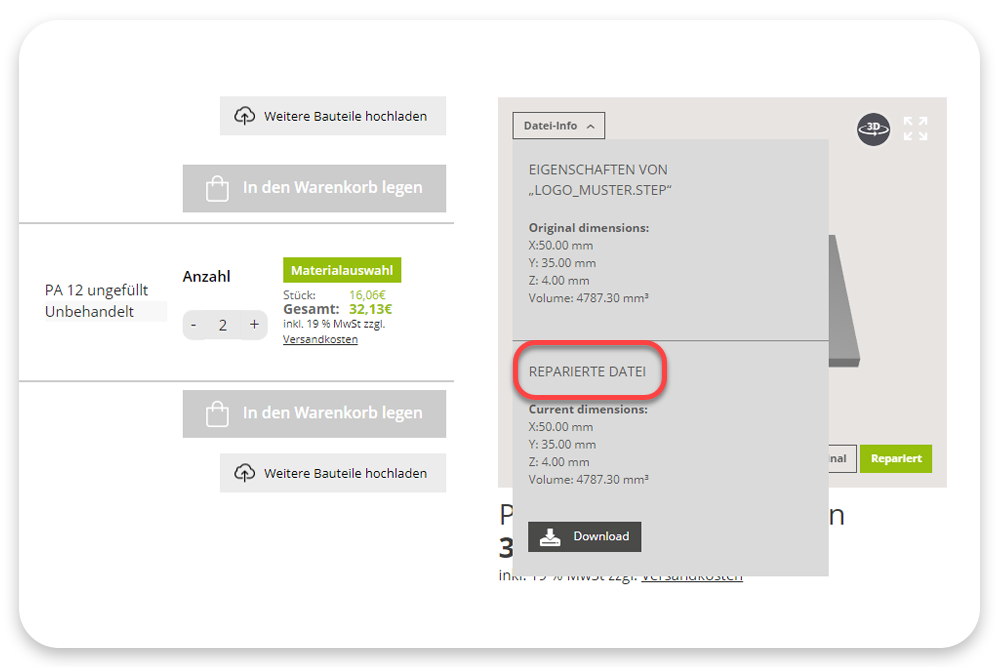 Screenshot von protiq.com: Datenreparatur